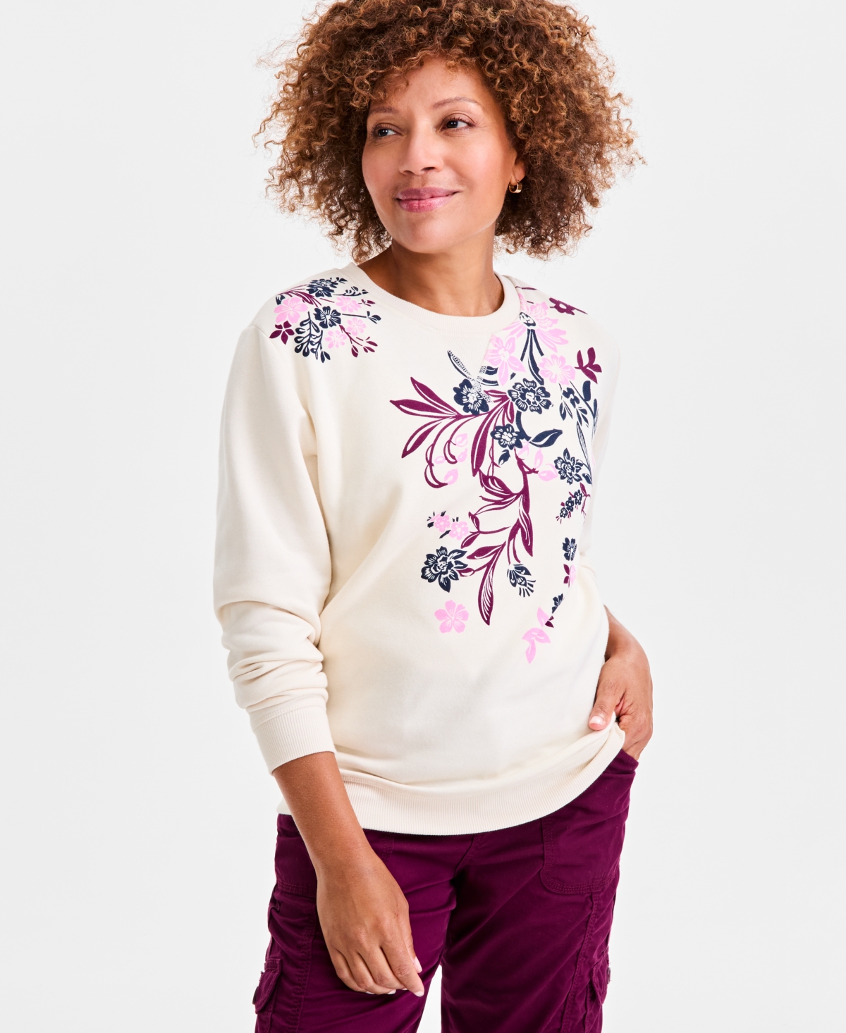 Style & Co Women's Printed Fleece Sweatshirt, Macy's Exclusive