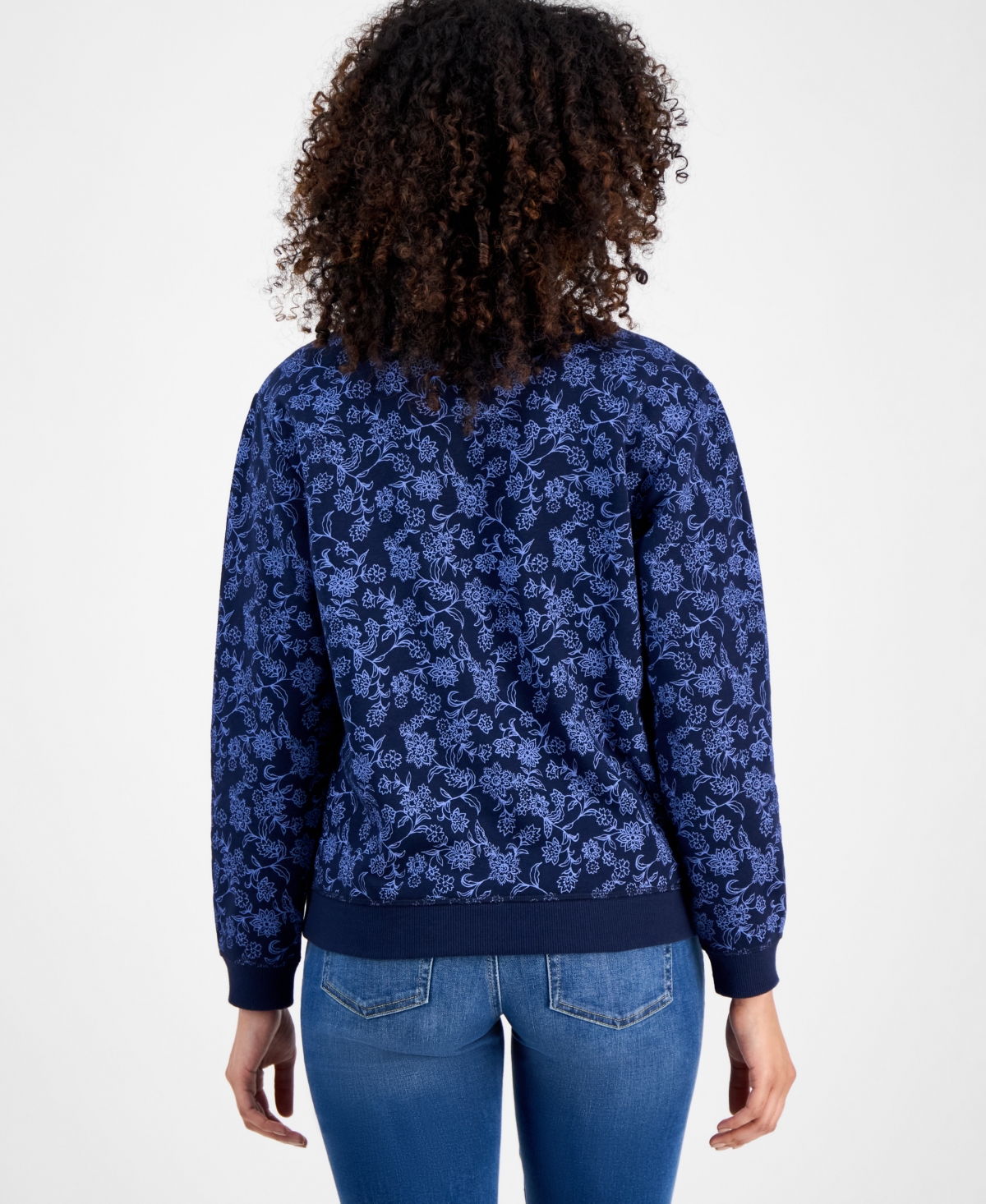 Style & Co Petite Floral-print Crewneck Sweatshirt, Macy's Exclusive In Blue