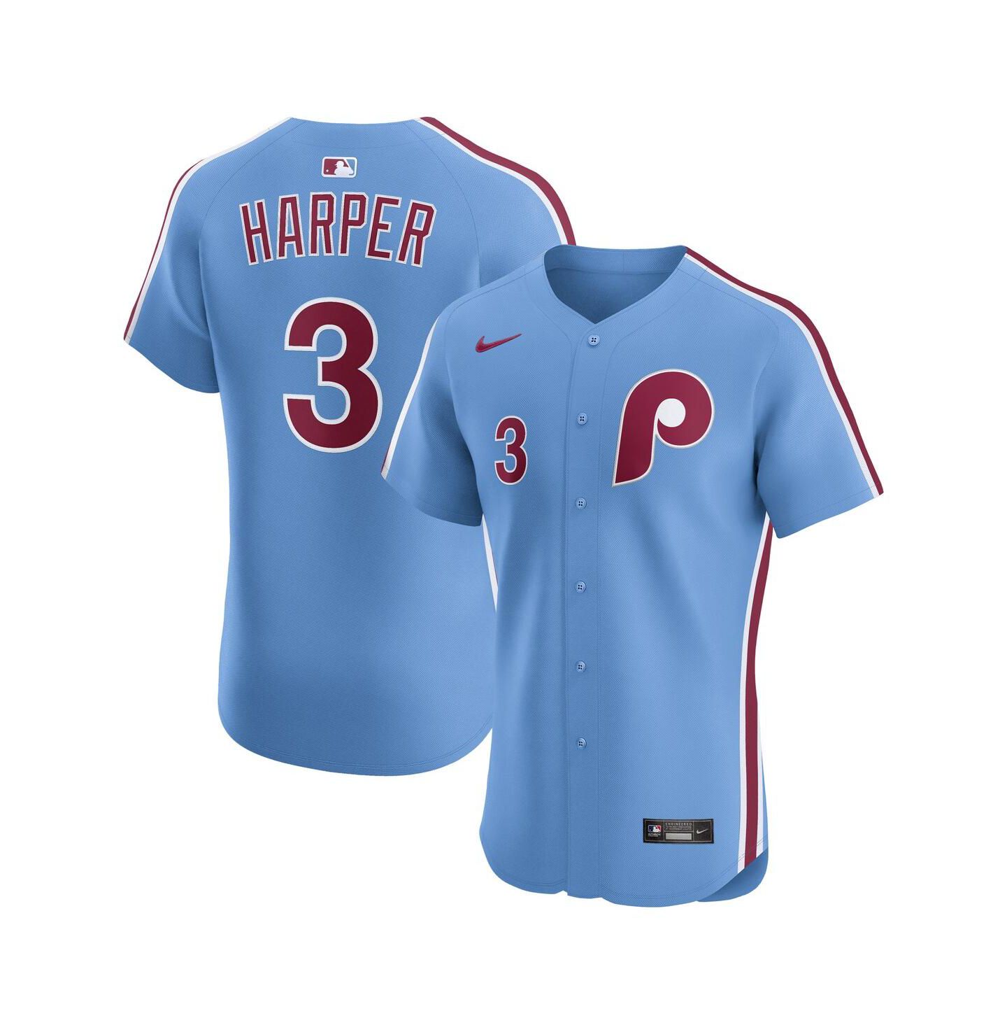 Мужской топ Nike Bryce Harper Light Blue Philadelphia Phillies Alternate Elite Jersey — фото 1