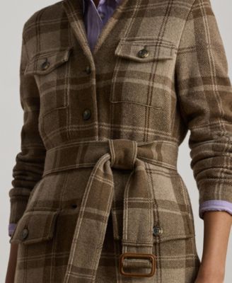 Women's Plaid Belted Double-Knit Blazer