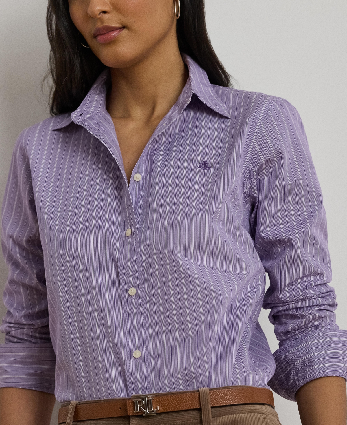Ralph Lauren Lauren  Relaxed Fit Plaid Cotton Button-up Shirt In Purple