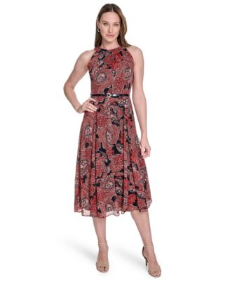 Tommy Hilfiger - Women's Chiffon Printed Halter Midi Dress