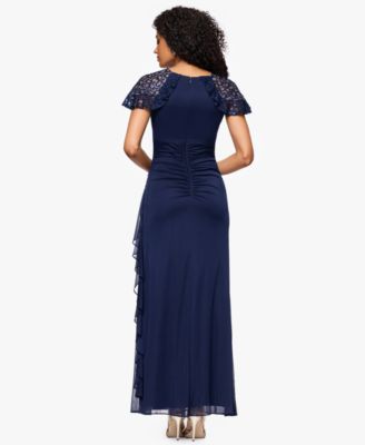 Betsy & Adam Women's Draped Lace-Sleeve Gown