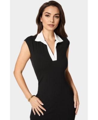 Women's Colorblock Rib Column Dress with Collar