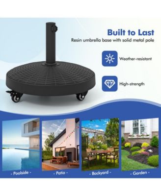 50 LBS Patio Wicker Style Resin Umbrella Base Stand Heavy Duty with Wheels