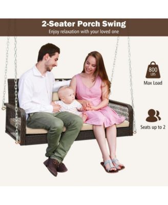 2-Person Outdoor Wicker Porch Swing with Seat and Back Cushions
