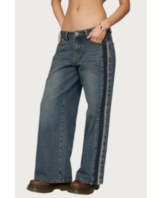 Womens Contrast Panel Low Rise Jeans
