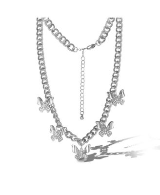 Silver-Tone Butterfly Charm Curb Chain Necklace