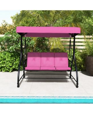 3 Seat Outdoor Porch Swing with Adjustable Canopy