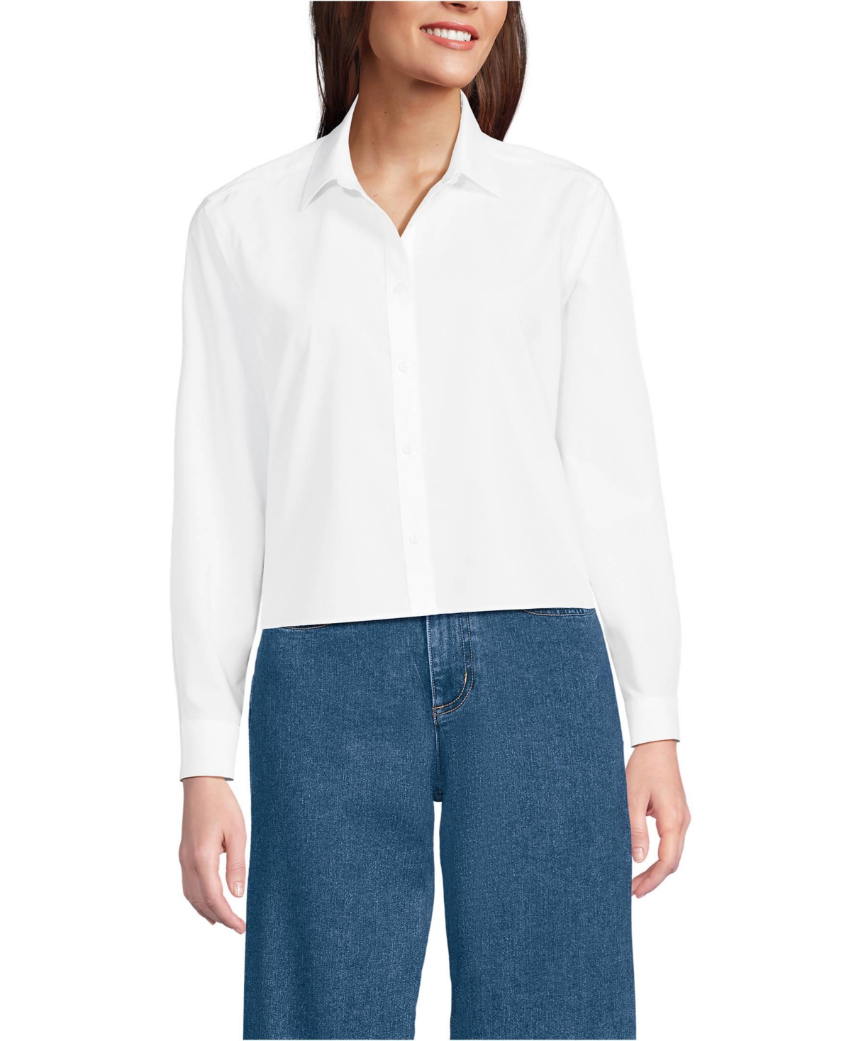 Women's No Iron Boxy Cropped Shirt - White