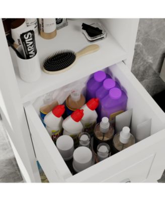 Tall Slim 71" Freestanding Bathroom Cabinet with Drawer, 2 Doors & Adjustable Shelves in White