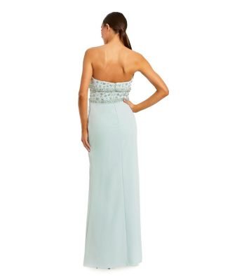 Women's Elegant Crepe Gown with Embellishments and Thigh-High Slit