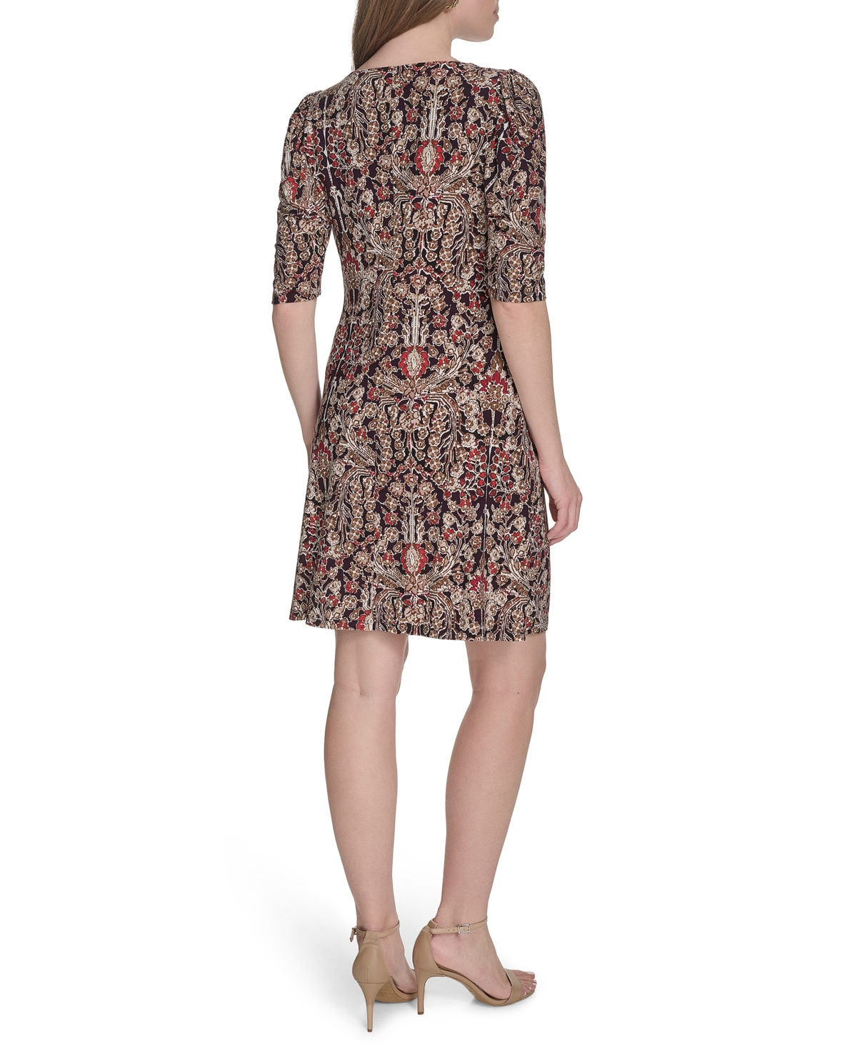 Tommy Hilfiger Women's Jersey Printed Ruched-Sleeve Shift Dress
