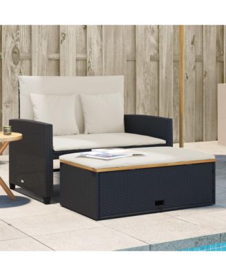 vidaXL Patio Sofa Black Poly Rattan 2-seater