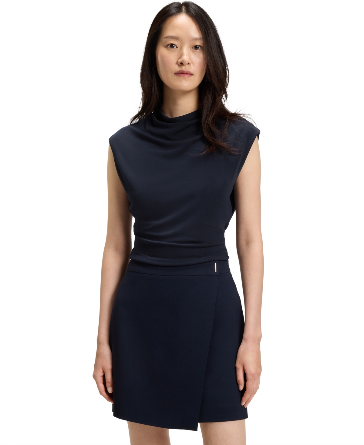 Boss by Hugo Boss Women's Matte Fabric High-Neck Top - Dark Blue