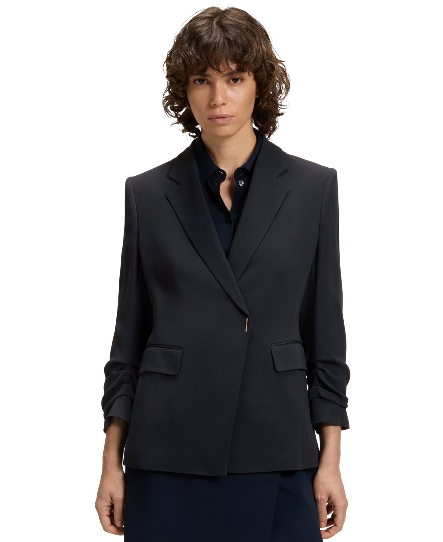 Женский пиджак Hugo Boss BOSS by Press-Stud Closure Slim-Fit Blazer, цвет: Тёмный синий — фото 1
