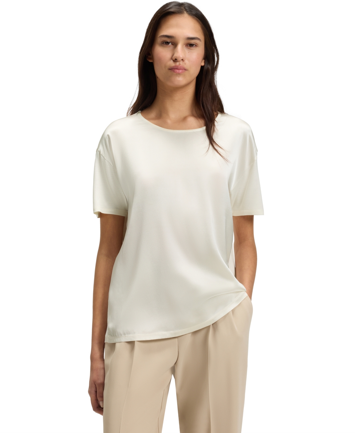 Boss by Hugo Boss Women's Stretch-Silk Regular-Fit T-Shirt - Open White