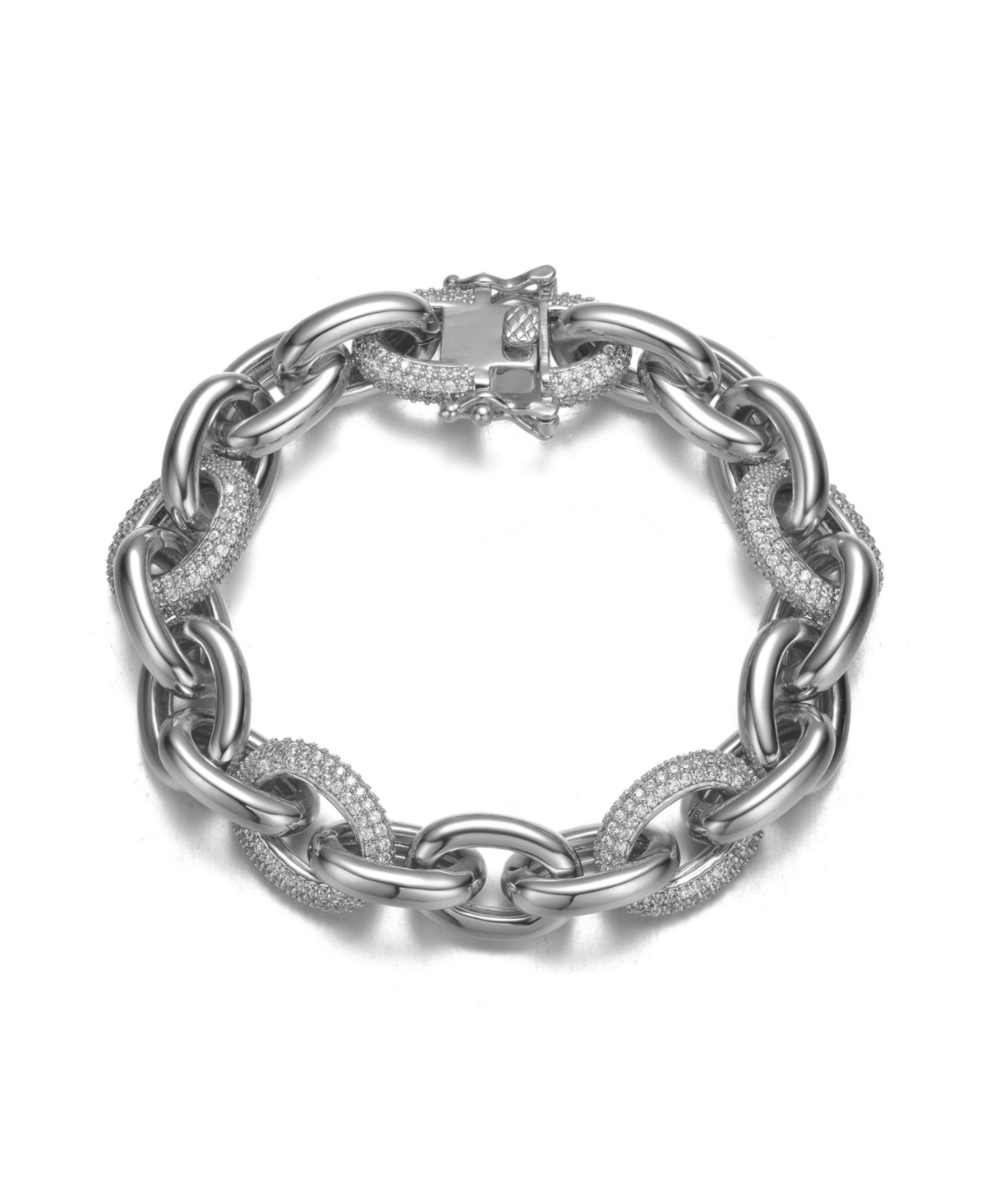 14K Gold Plated or White Gold Plated with Clear Cubic Zirconia Link Bracelet - White