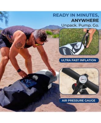 Free-Flow Welded Inflatable Stand-Up Paddle-Board with Double-Action Hand Pump, 3-Shaft Aluminum Paddle, Leash, Fin, Repair Kit