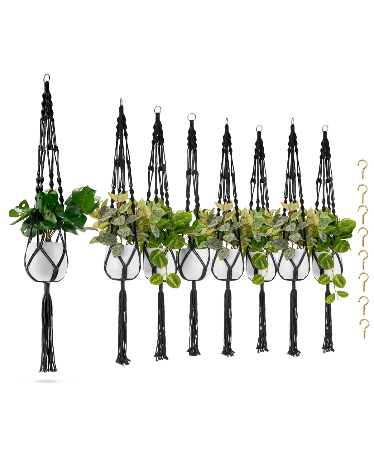 Macrame Plant Hanger - for Indoor & Outdoor Hanging - Cotton Rope, for Home, Patio, Garden - Black