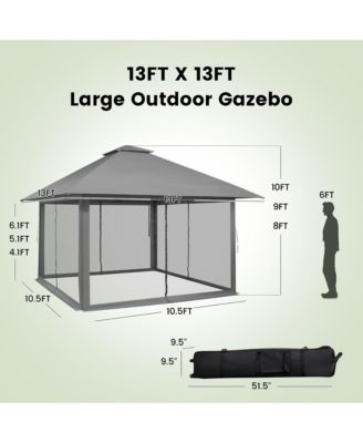 Outdoor Patio 13' x13' Pop Up Canopy Tent UV50+ Adjust Sun Protection w/ Mesh Sidewall