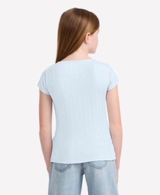 Girls Pointelle Knit Square Neck T-Shirt