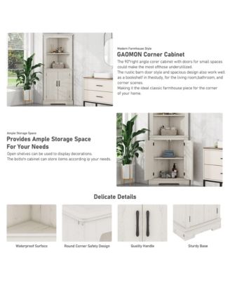 Tall Corner Cabinet with Doors, Multi-Room Storage for Living Room, Bathroom, Dining Room, Kitchen