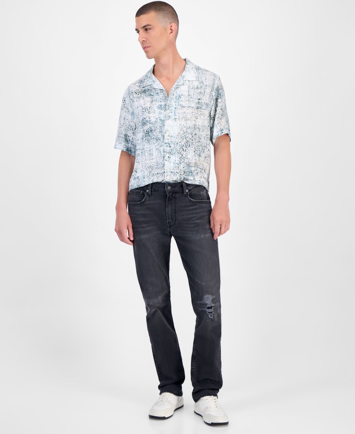 Джинсы Mateo Regular прямого кроя темного цвета с эффектом стирки