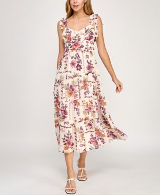 Trixxi - Women's Pebble Chiffon Printed Sleeveless Midi Dress
