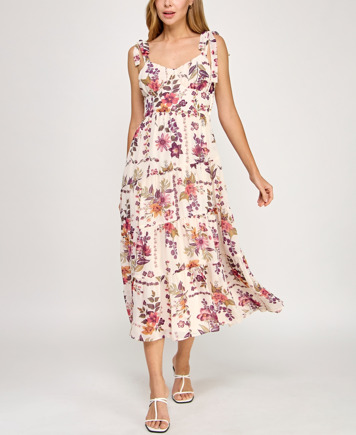 Juniors' Pebble Chiffon Printed Sleeveless Midi Dress - White