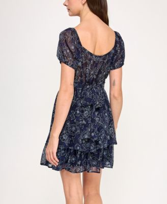 Juniors' Chiffon Printed Short Fit & Flare Dress