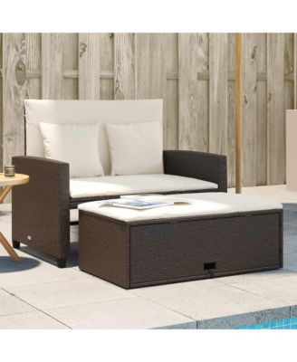 vidaXL Patio Sofa with Cushions 2-Seater Brown Poly Rattan
