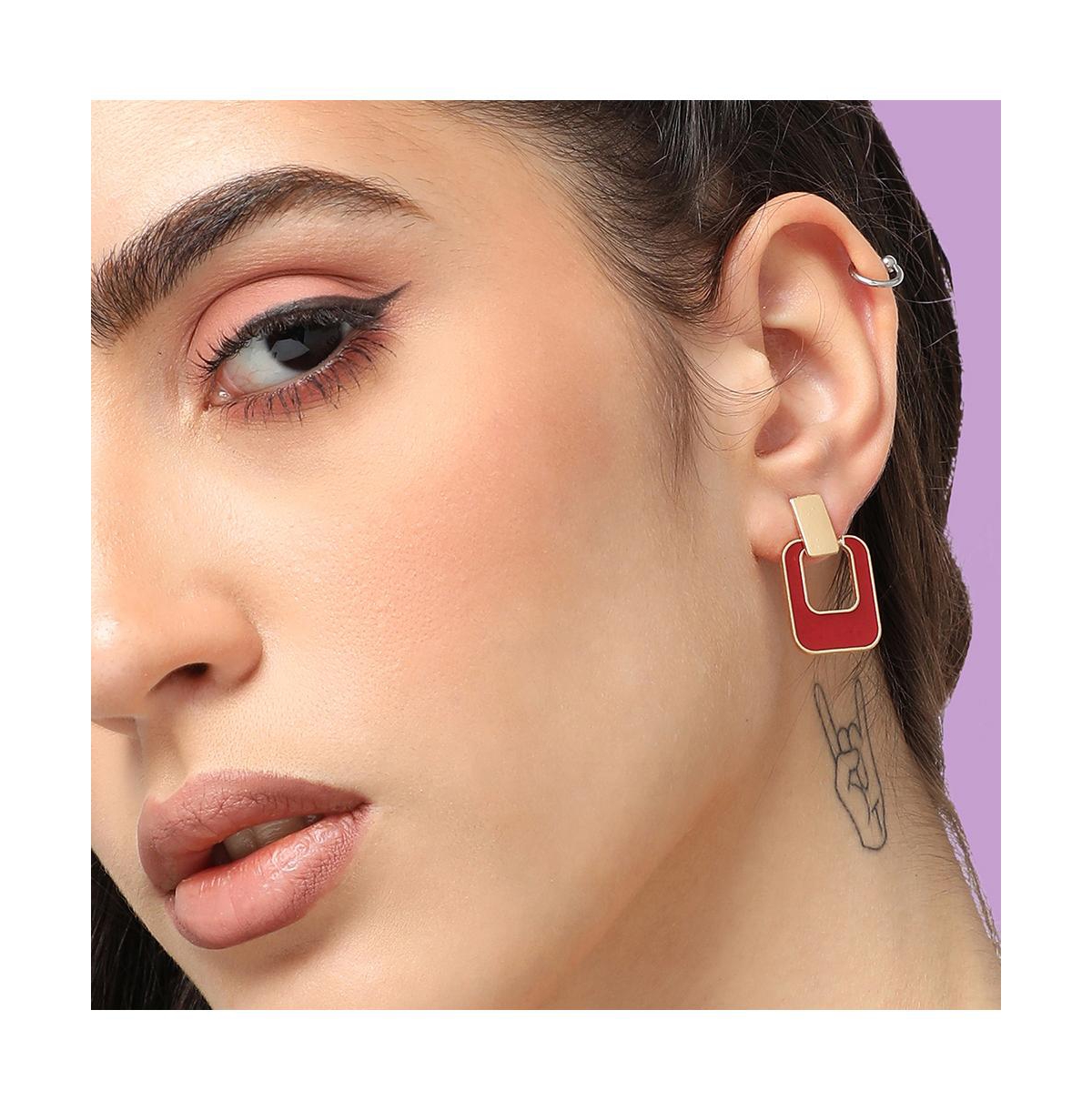 Sohi Women's White Geometric Drop Earrings In Red