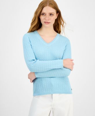 Women's V-neck Cable Knit Sweater, Online Only