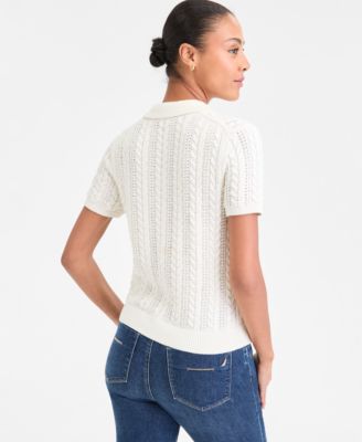 Nautica Women's Cotton Polo Cable-Knit Sweater 