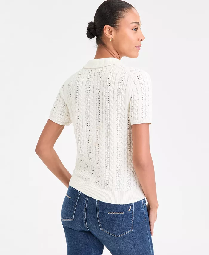 Nautica Women's Cotton Polo Cable-Knit Sweater - thumbnail 10