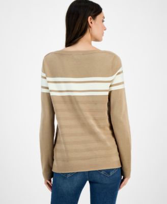 Women's Cotton Boat-Neck Textured Sweater 