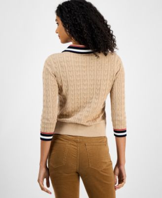 Women's Spread-Collar Cotton Sweater