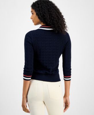 Women's Spread-Collar Cotton Sweater