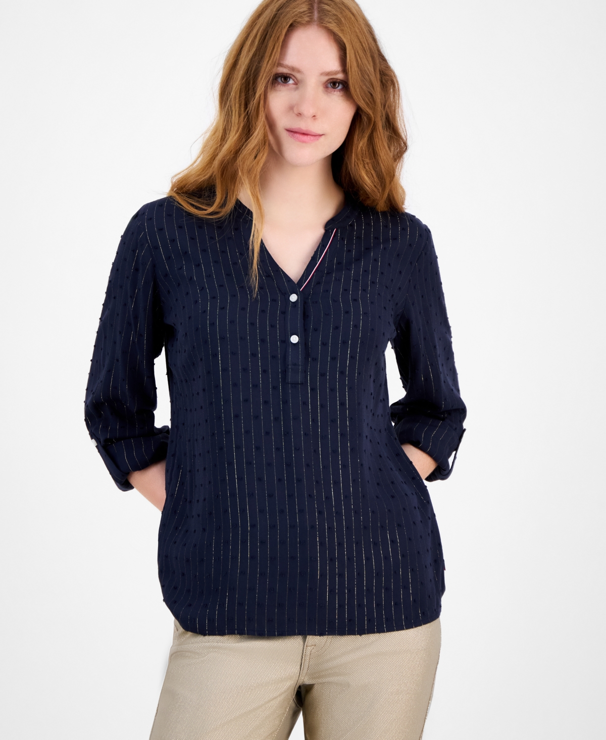 Tommy Hilfiger Women's Sparkle Clip Dot Popover Top