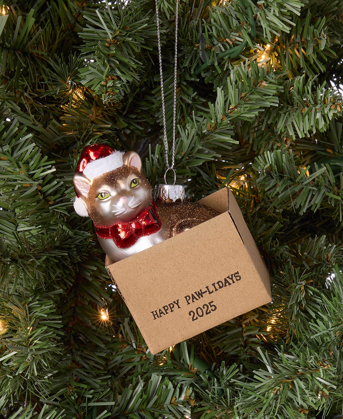 Holiday Lane Pets Cat In Box Ornament, Macy's Exclusive In Transparent
