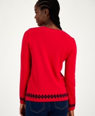 Women's Cotton Beanie Bear Crewneck Sweater