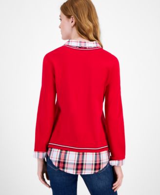 Women's Cotton Twofer V-Neck Long-Sleeve Sweater