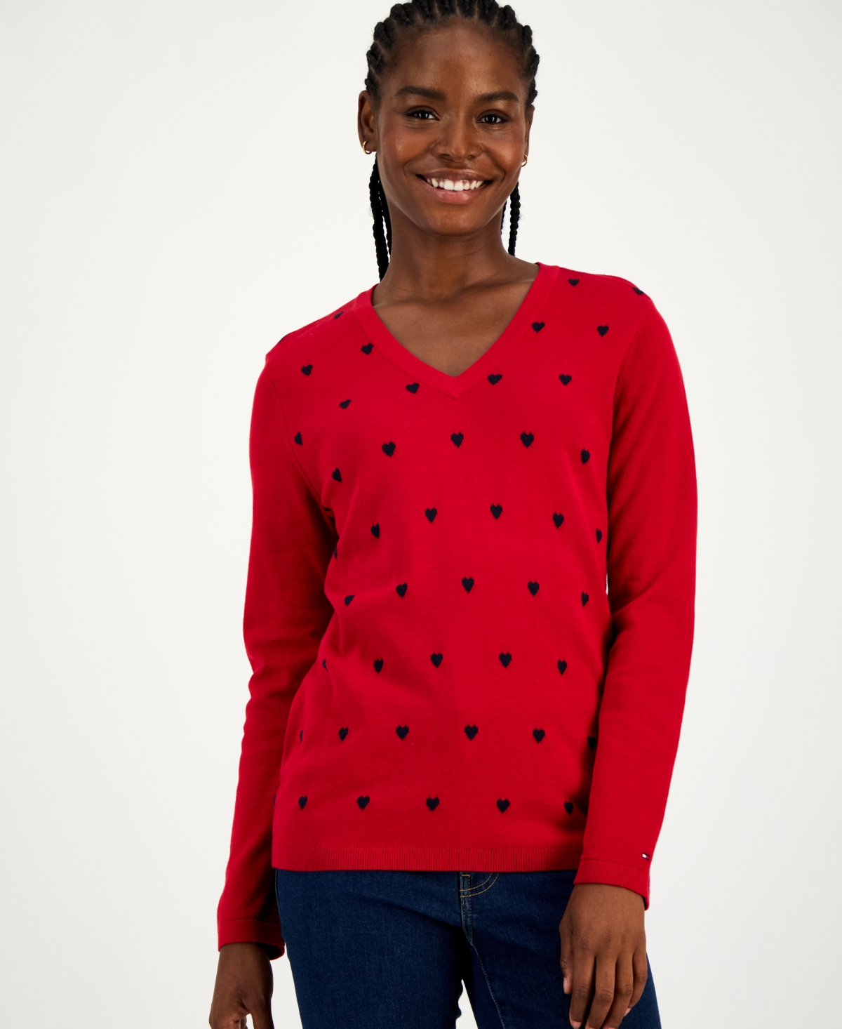 Tommy Hilfiger Women's Cotton Heart V-neck Sweater
