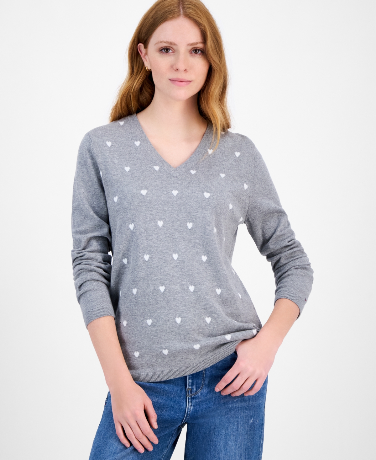 Tommy Hilfiger Women's Cotton Heart V-neck Sweater