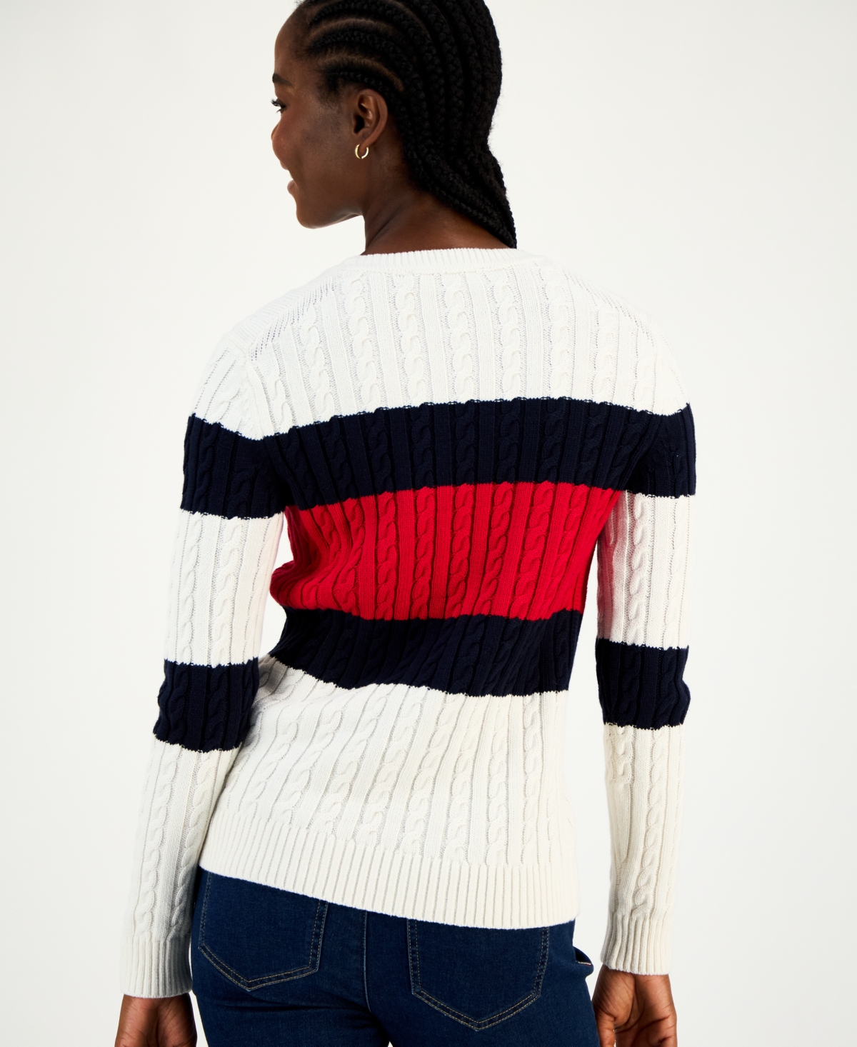 Tommy Hilfiger Women's Cotton Flag Cable Knit Sweater In Multi