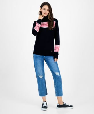 Women's Cotton Fair Isle Turtleneck Sweater