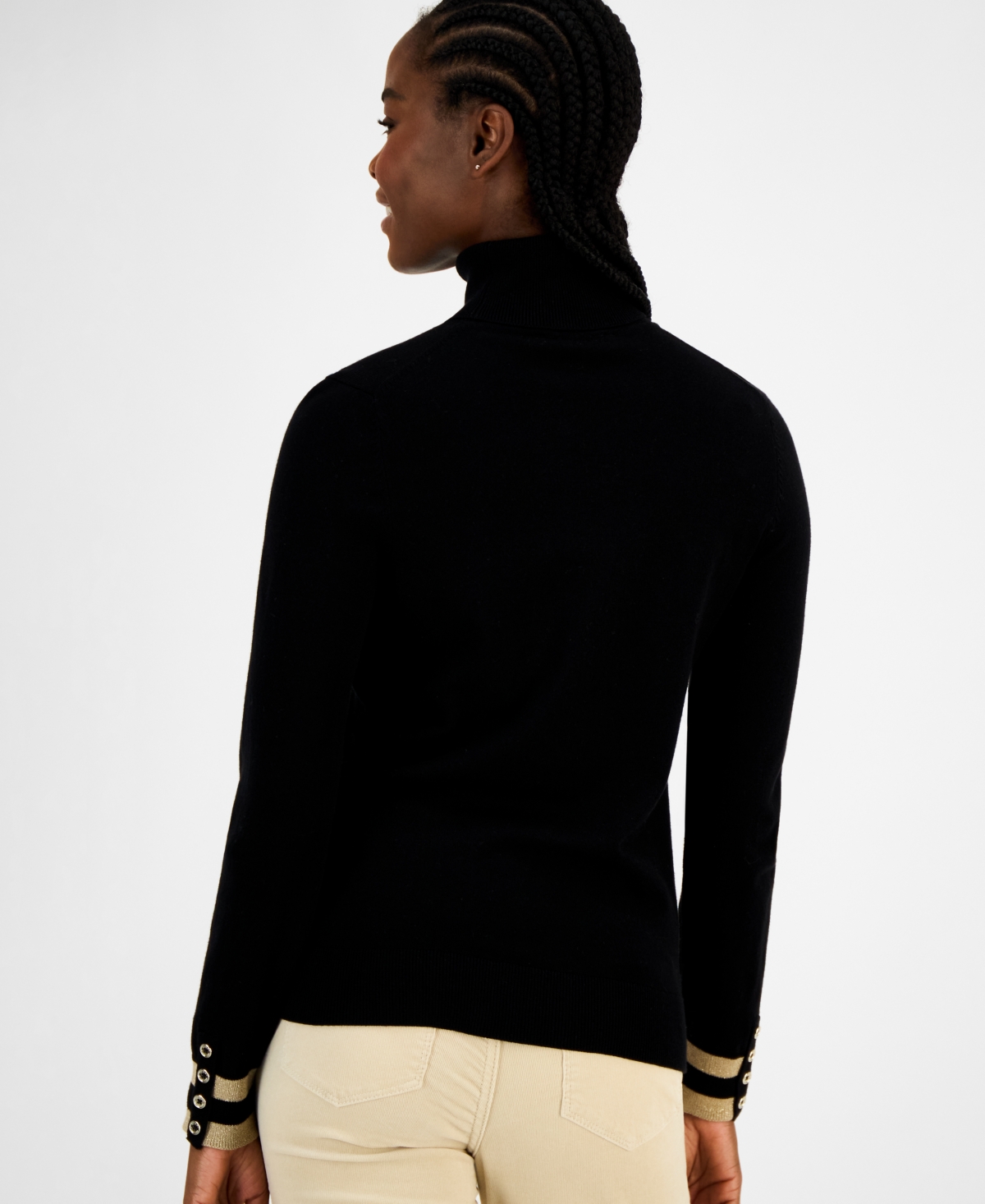 Tommy Hilfiger Women's Cotton Snowflake Turtleneck Sweater In Black