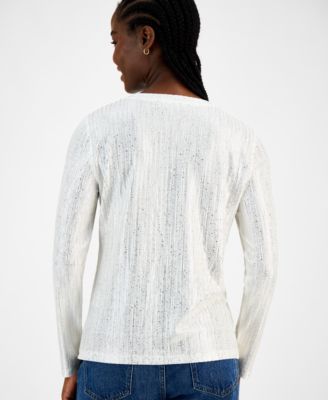 Women's Shine Ribbed Knit Long-Sleeve Top
