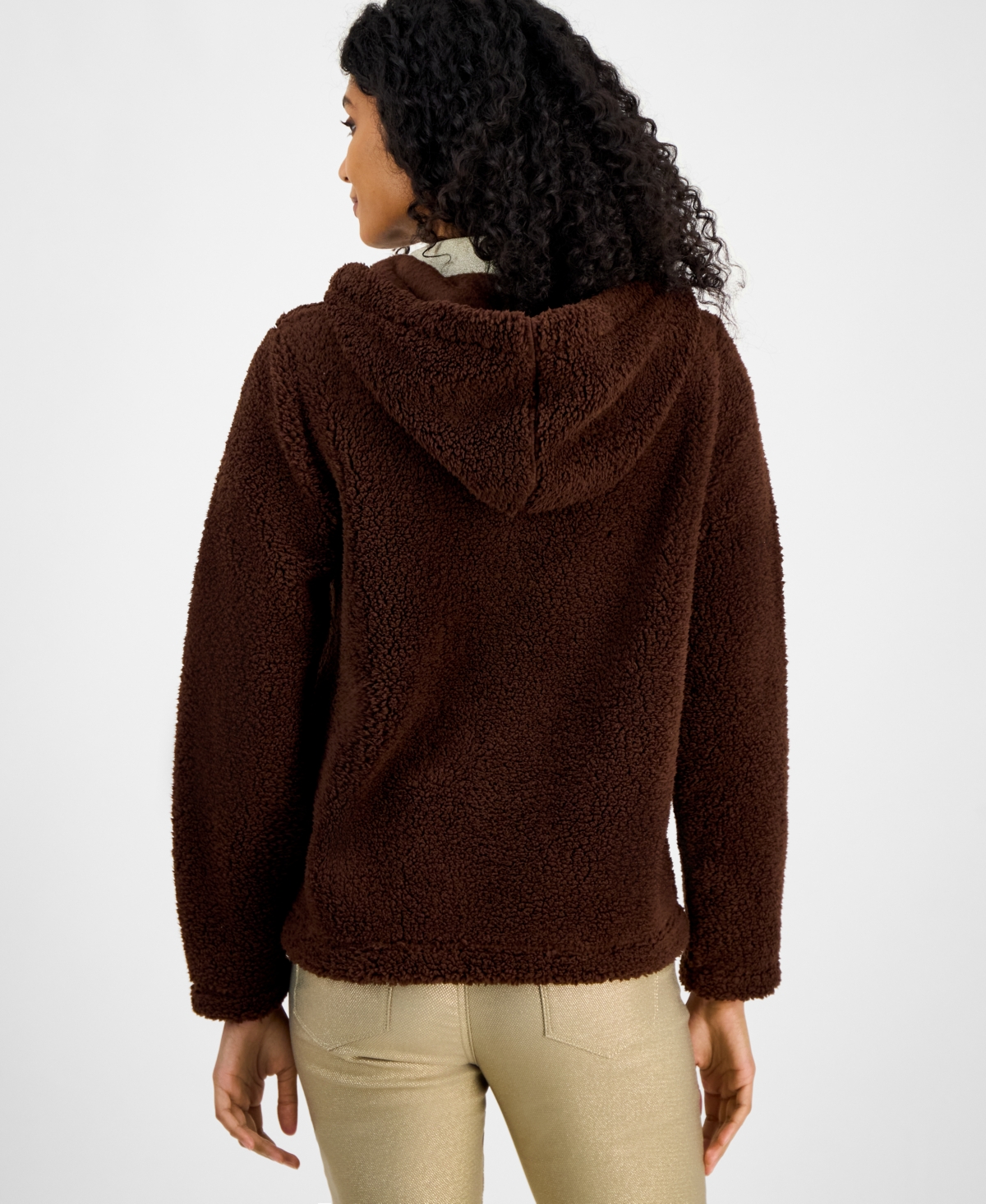 Tommy Hilfiger Women's Zip-front Long-sleeve Sherpa Jacket In Brown